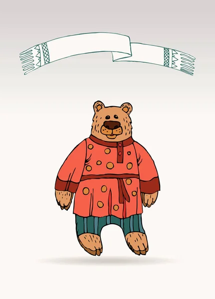 俄罗斯熊 西装中的一个民族人物 俄罗斯权力的象征 俄罗斯神话故事的英雄 在中性背景上手绘草图样式 矢量插图 — 图库矢量图片