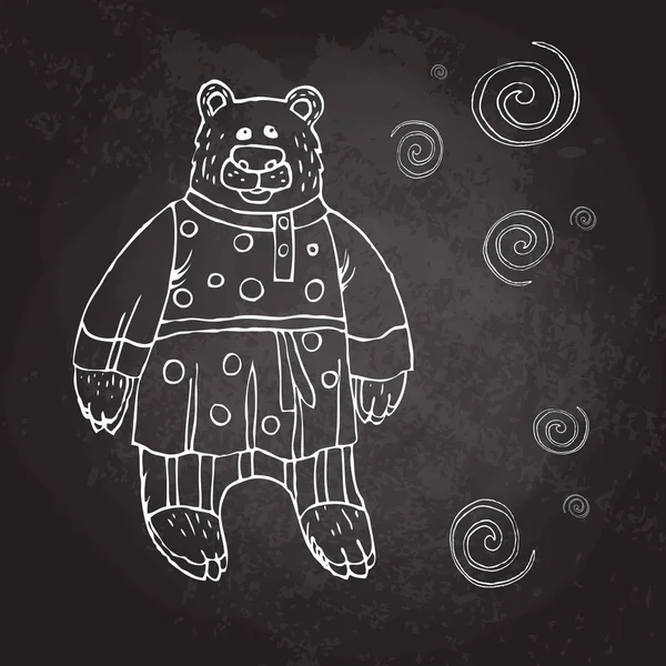 Ilustração de crianças de um urso, um caráter de contos populares russos. Urso animado em roupas populares para impressão em t-shirt, panfleto, cartaz, capa, livro impresso em tecido. Desenho à mão em estilo cartoon — Vetor de Stock