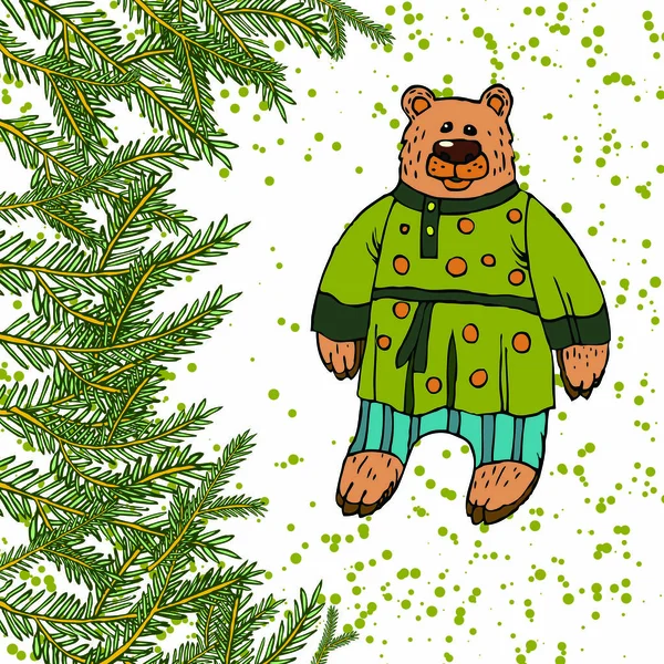 Barnens illustration av en Björn, en karaktär av ryska folksagor. Animerade björnen i folkliga kläder för utskrift på t-shirt, flyer, affisch, kåpa, bok tryckt på tyg. Hand ritning i tecknad stil — Stock vektor