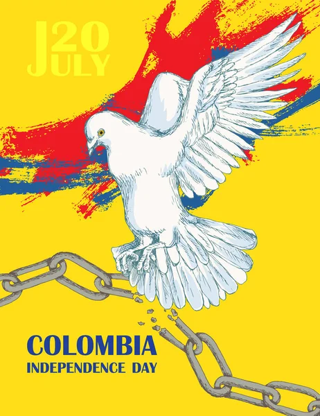 Jour de l'indépendance colombienne. Le 20 juillet. Fête nationale patriotique de libération en Amérique latine. Dessin à la main éclosion. Contexte avec tricolore colombien. Image vectorielle . — Image vectorielle