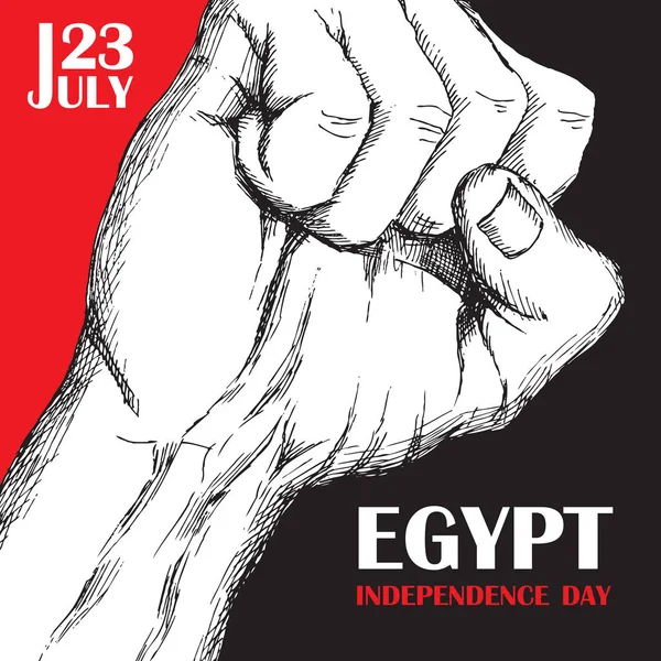 Jour de l'indépendance de l'Egypte. Le 23 juillet. Fête nationale patriotique de libération en Afrique du Nord. Ombre dessinée à la main. Contexte avec le tricolore égyptien. Image vectorielle . — Image vectorielle