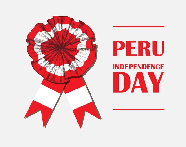 Día de la independencia de Perus. 28 de julio.Fiesta Nacional Patriótica de la Liberación en América Latina. Insignia y cinta roja blanca, bandera peruana sobre fondo blanco. Imagen vectorial . — Vector de stock