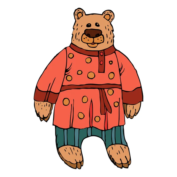 Urso russo, um personagem nacional num fato. Um símbolo do poder russo, um herói dos contos de fadas russos. Estilo de esboço desenhado à mão em fundo neutro. Ilustração vetorial . — Vetor de Stock