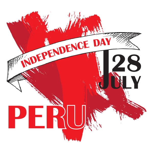 Jour de l'indépendance Perus. 28 juillet.Fête nationale patriotique de libération en Amérique latine. Tricolore péruvien dans les coups de pinceau de fond. Image vectorielle . — Image vectorielle