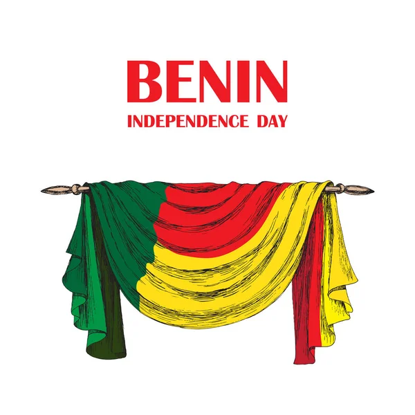 Independence Day of the state of Benin. August 1. A patriotic national holiday in the African country. A drapery, festive ornament from fabric from color Benin. The manual drawing in style the sketch — Stock Vector