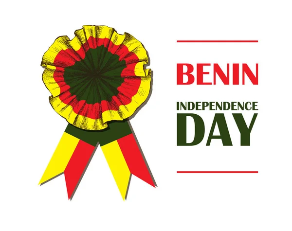 A Benini állami függetlenség napja. Augusztus 1-én. A hazafias nemzeti ünnep az afrikai országban. Egy cockarde jel, ünnepi dísz a színes Benin anyagból. A kézi rajz stílusban — Stock Vector
