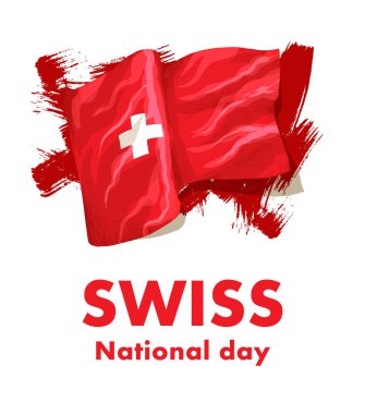 1 Ağustos. İsviçre Milli günü. İsviçre bayrağı ve vatansever elemanları ile ulusal tatil vektör Illustration. Posterler, selamlar, afiş, arka planlar ve baskı için yaratıcı kavramı.