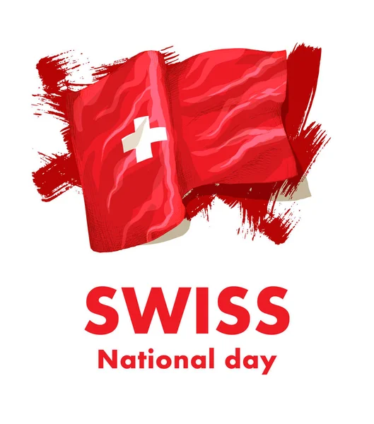 1 Ağustos. İsviçre Milli günü. İsviçre bayrağı ve vatansever elemanları ile ulusal tatil vektör Illustration. Posterler, selamlar, afiş, arka planlar ve baskı için yaratıcı kavramı.