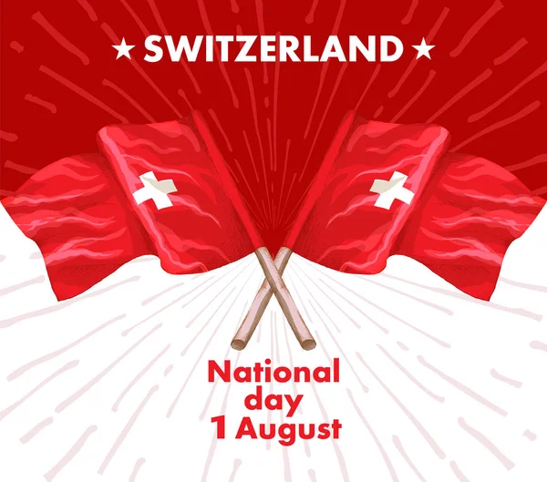 1 Ağustos. İsviçre Milli günü. İsviçre bayrağı ve vatansever elemanları ile ulusal tatil vektör Illustration. Posterler, selamlar, afiş, arka planlar ve baskı için yaratıcı kavramı.