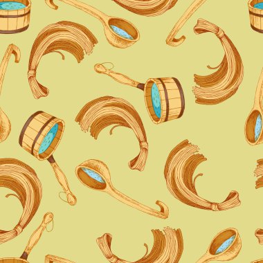 Banyo aksesuarları koleksiyonu arka plan tasarımı ile Seamless modeli. Renkli resimde hijyen ürünleri ile. Dekoratif duvar kağıdı, baskı için iyi. El duş almak için ayarla vektör çekilmiş. El