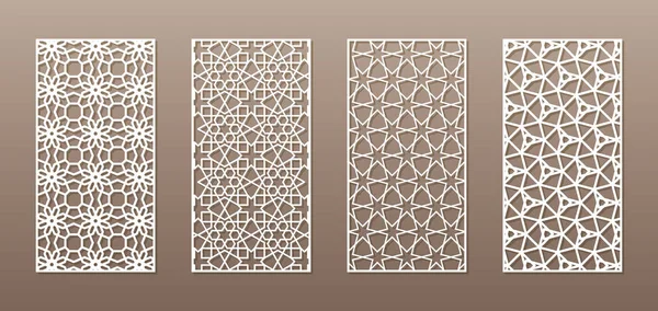 Sanki diğer tarafı görülebilen siluet Arapça desenli, Müslüman girih geometrik desen. Arka plan, davetiye tasarımı, rozetleri için uygun çizim, kesme gravür kalıp, ahşap ve metal ürünleri lazer. 4 — Stok Vektör