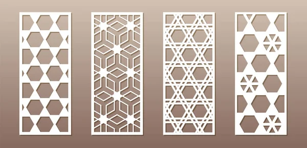 Silhouette transparente avec motif arabe, motif géométrique girih musulman. Dessin adapté au fond, à la conception d'invitation, aux badges, à la gravure laser, au pochoir, au bois et aux produits métalliques. 4 — Image vectorielle