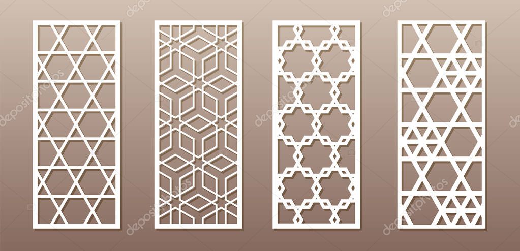 See-through silhouette with Arabic pattern, Muslim girih geometric pattern. Drawing suitable for background, invitation design, badges, laser cutting engraving stencil, wood and metal products. 4