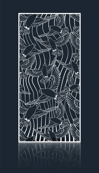 Ajur gizlilik panel lazer kesim için. İç tasarım için bir desen ile vinil panosu. Ekran, duvar, kapı kuş uçan bir desen ile. Vektör çizim.