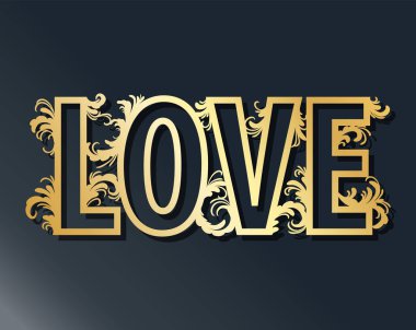 Lazer kesme vinil için düğün yazı aşk için şablon. Dekor çiçek ve dalları stilize ajur kalıptır. Görüntü kesme, kesme veya bir çizici yazdırma lazer için uygundur.