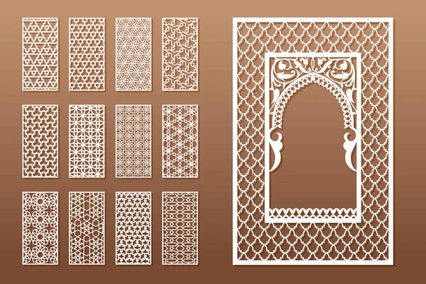 Sæt Arabiske Vinduesskabeloner Privatlivspaneler Til Laserskæring Design Orientalsk Traditionel Stil – Stock-vektor