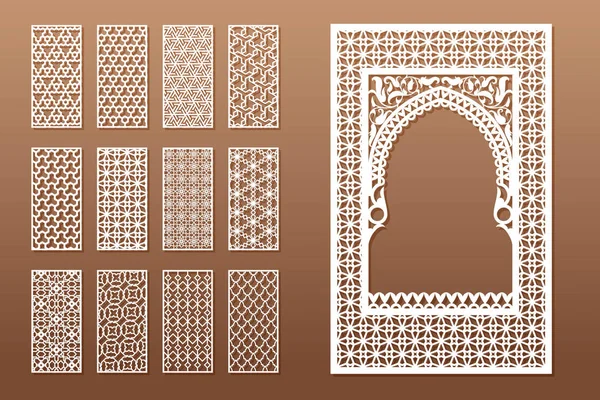 Набор Арабских Шаблонов Окон Приватных Панелей Лазерной Резки Дизайн Восточном — стоковый вектор