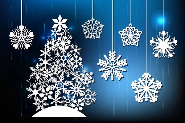 Feliz Navidad, corte por láser. Conjunto de decoraciones de año nuevo. Objetos aislados de copo de nieve, árbol de Navidad. Fondo brillante . — Vector de stock