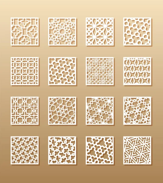 12 lazer desenleri odası için duvar Arap tarzında. Bir dikdörtgen bir ekran, gizlilik paneller, bir çit tasarım geleneksel oryantal süs. Lazer kesim kağıt, vinil, kontrplak, tahta.