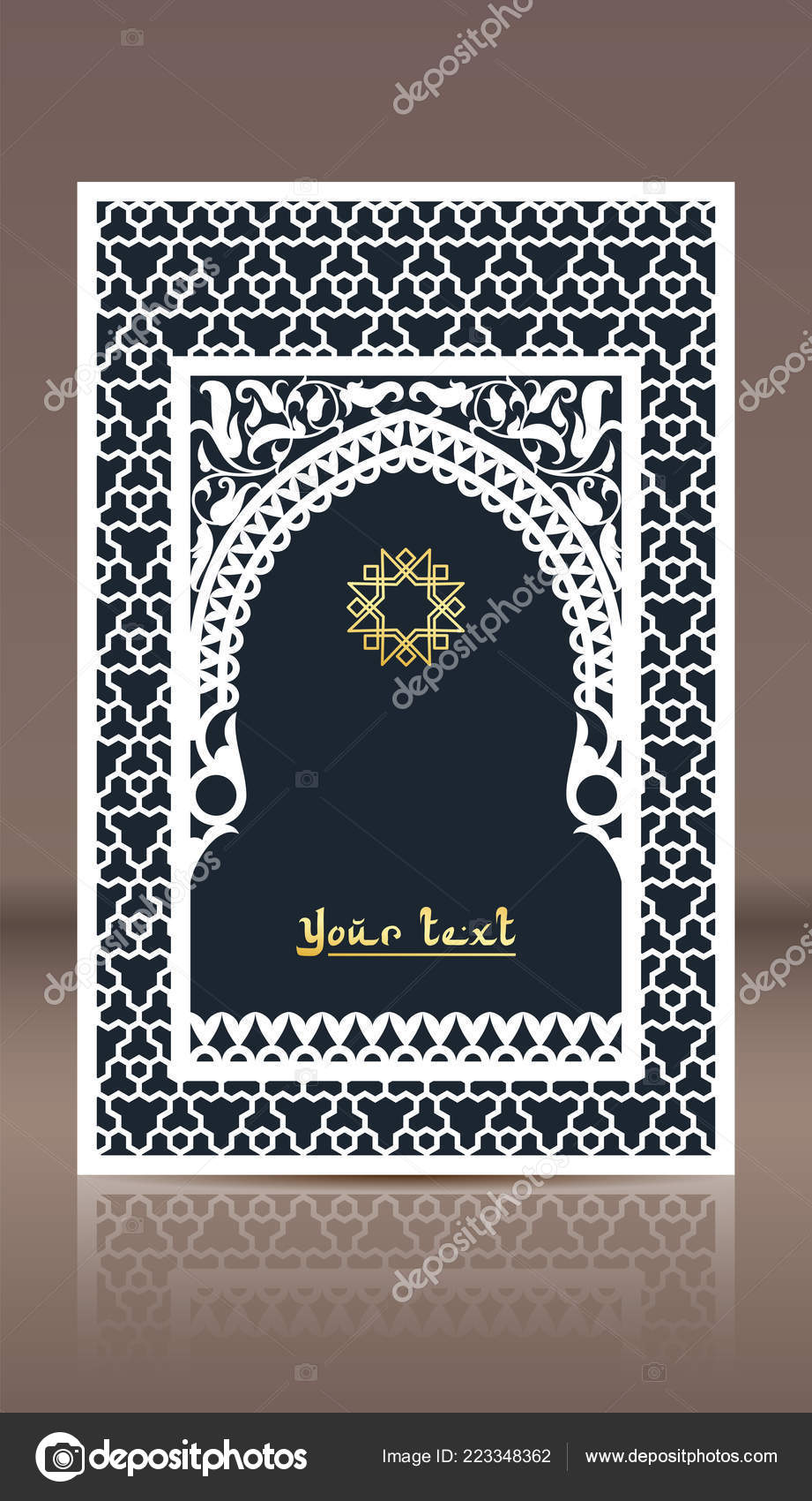 Pattern Of Arabic Window For Laser Cutting Vintage Frame Design Greeting Card Cover In Oriental Traditional Style Brochure Album Nameplate Label Templates Stock Vector C Dvostok 223348362