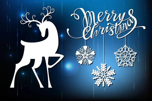 Yeni yıl ve Noel, lazer kesim. Noel süslemeleri kümesi. İzole yazı ajur nesneler, kızak, geyik. Parlak arka plan.