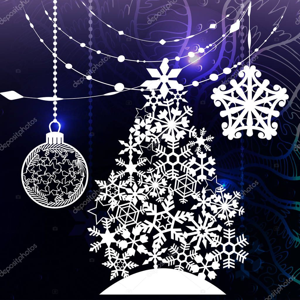 New year and Christmas. Design elements for laser cutting. Decoration for winter window, showcase, postcard, invitation. Glowing background. vector illustration.