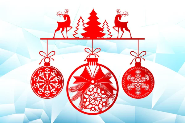 Yeni yıl, yılbaşı lazer kesim şablonları. Tatil dekorasyon 2019 yılında bir buz gibi arka plan geyik, kış ağaçlar, Noel topları. Dekor dekorasyon odaları, Windows, vitrinler için. Vektör