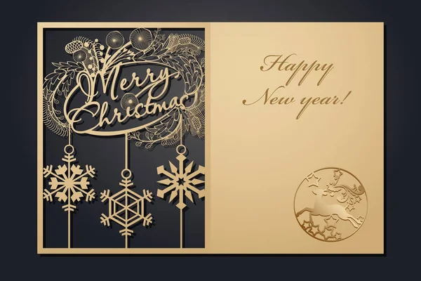 Vorlage Weihnachtskarten zum Laserschneiden. durch Silhouette Neujahrsbild. Vektorillustration. — Stockvektor