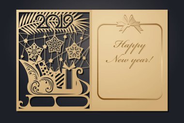 Lazer kesim için şablon Noel kartları. Siluet yeni yıl resim. vektör çizim.