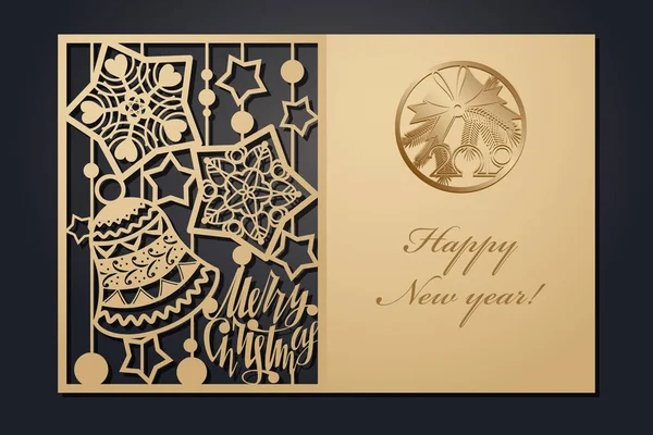 Lazer kesim için şablon Noel kartları. Siluet yeni yıl resim. vektör çizim. — Stok Vektör