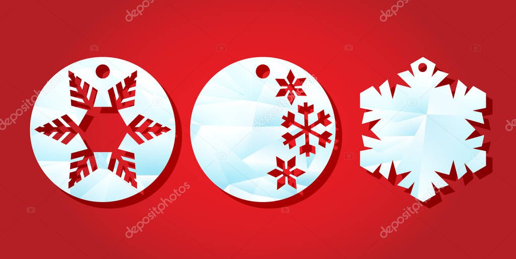 Christmas sale. Template labels for laser cutting. Round tag with a through New Years pattern. vector illustration.