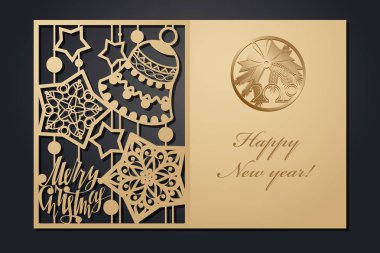 Lazer kesim için şablon Noel kartları. Siluet yeni yıl resim. vektör çizim.