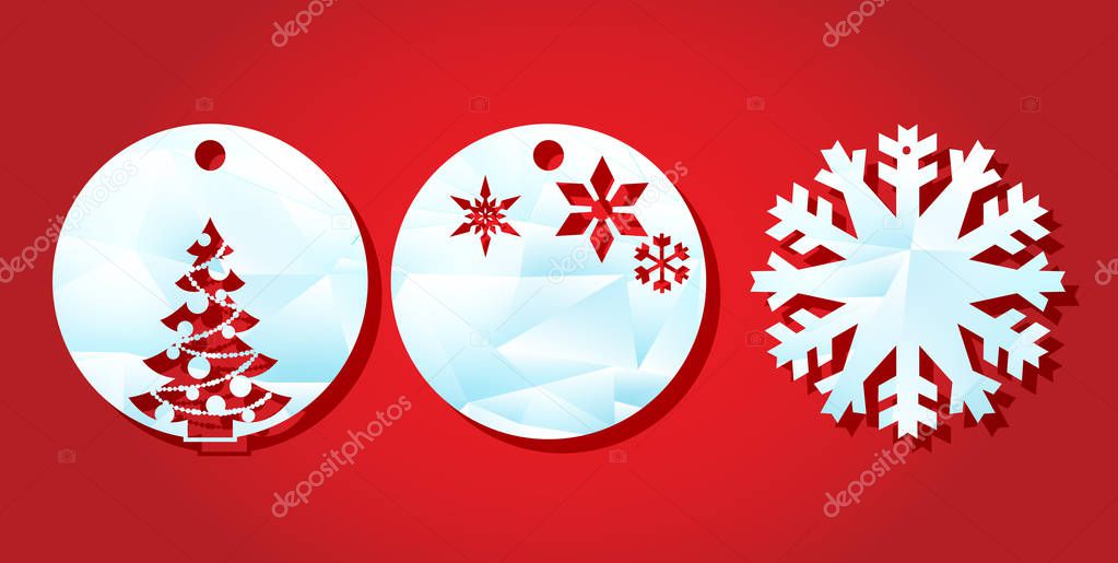 Christmas sale. Template labels for laser cutting. Round tag with a through New Years pattern. vector illustration.
