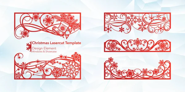 Kesme tasarım Noel ve yeni yıl için lazer. Siluet kesti. Şablon köşe ve şenlikli bir dekor oluşturmak için yatay öğeleri kümesi. Bir dikdörtgen çerçeve ve kenarlık dekorasyon için desenler