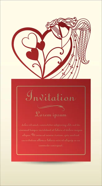 Angel and heart. Laser cut invitation, greeting card made of cardboard and paper. For religious and romantic events. Vector illustration. — Stock Vector