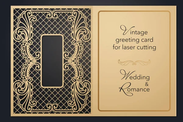 Вінтажні вітальні листівки для лазерного різання. Ніжний візерунок на весілля, романтична вечірка, порожнє меню, тека обкладинки для презентації . — стоковий вектор
