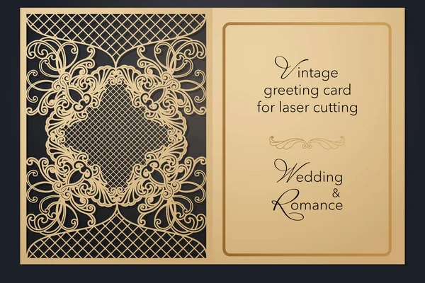 Rocznika kartkę z życzeniami do cięcia laserowego. Delikatny wzór na wesele, Impreza romantyczny, puste menu, okładka folder dla prezentacji. — Wektor stockowy