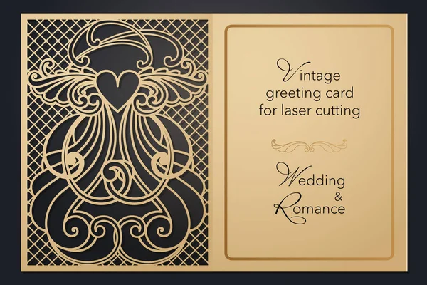 Cartão vintage para corte a laser. Padrão delicado para casamento, festa romântica, menu em branco, pasta de capa para apresentação . —  Vetores de Stock