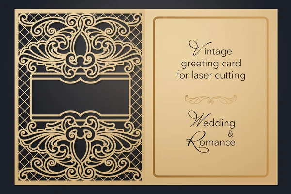 Vintage kort för laserskärning. Delikat mönster för bröllop, romantisk party, Tom meny, mapp för presentation. — Stock vektor