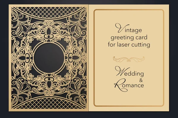 Tarjeta de felicitación vintage para corte por láser. Patrón delicado para boda, fiesta romántica, menú en blanco, carpeta de cubierta para la presentación . — Vector de stock