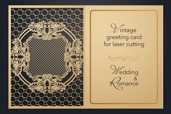 Винтажная поздравительная открытка для лазерной резки. Нежный узор для свадьбы, романтическая вечеринка, пустое меню, обложка папки для презентации . — стоковый вектор