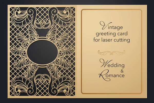 レーザー切断のためのヴィンテージ グリーティング カード。結婚式、ロマンチックなパーティー、空白のメニューのプレゼンテーション用カバー フォルダーの繊細なパターン. — ストックベクタ