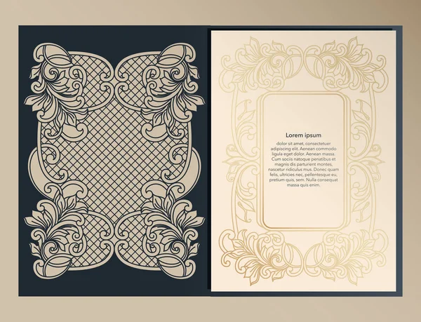 Cubierta decorativa, carpeta, formato A-4 para corte por láser. Art Nouveau ornamento de diseño para el embalaje de la boda, invitaciones, fiesta romántica. Ilustración vectorial . — Vector de stock