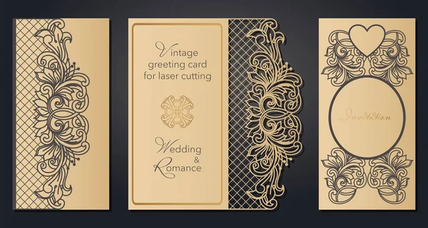 Винтажная поздравительная открытка для лазерной резки. Открытый узор для свадьбы, романтическая вечеринка в стиле барокко, Гэтсби . — стоковый вектор