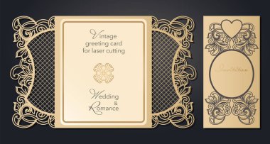 Lazer kesim için vintage tebrik kartı. Ajur desen bir düğün, Barok tarzı, Gatsby romantik bir parti için.