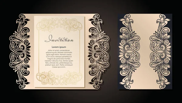 Sobre decorativo y plantilla de tarjeta de felicitación para corte por láser. Diseño de la cubierta, invitaciones, guardar fecha en estilo art nouveau para la boda, fiesta romántica. Ilustración vectorial . — Vector de stock