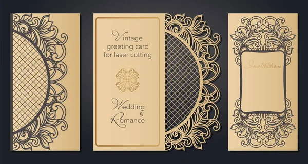 Vintage blahopřání pro laserové řezání. Prolamované vzor pro svatbu, Romantické party v barokním stylu, Gatsby. — Stockový vektor