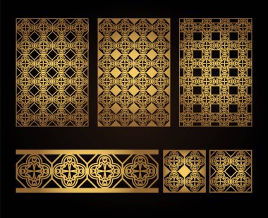 Lazer kesme ahşap dekoratif paneller bir dizi. İç Dekorasyon, bölümleri, duvarlar, arka planlar oluşturmak için desen.