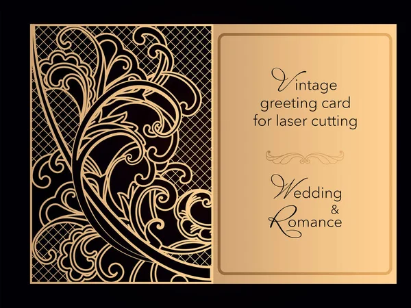 レーザー切断透かしテンプレート。結婚式の招待状、グリーティング カード、レストランでのロマンチックなメニューのためのカバー。渦巻きと繊細なパターン。ベクトル. — ストックベクタ