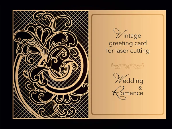 Πρότυπο διάτρητο κοπής λέιζερ. Γάμος πρόσκληση, ευχετήριες κάρτες, κάλυψη για ένα ρομαντικό μενού σε ένα εστιατόριο. Λεπτή μοτίβο με curlicues. Διάνυσμα. — Διανυσματικό Αρχείο